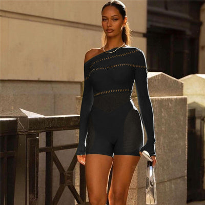 Sexy Inclined Shoulder Midnight Romper - Chic Affair