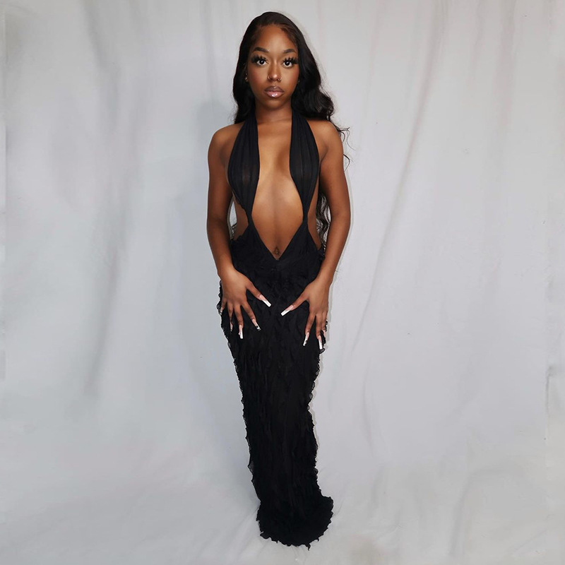 cleavage maxi dress Open Back Halter Maxi Dress, Evening Gown, Boho Chic